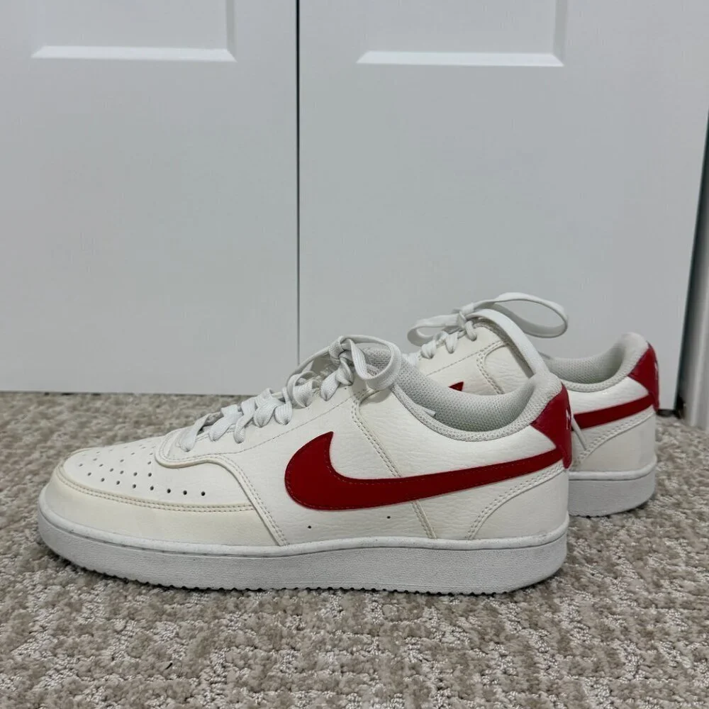 Nike Court Low Sneakers Women’s Size 10 White University Red Lace-Up Shoe